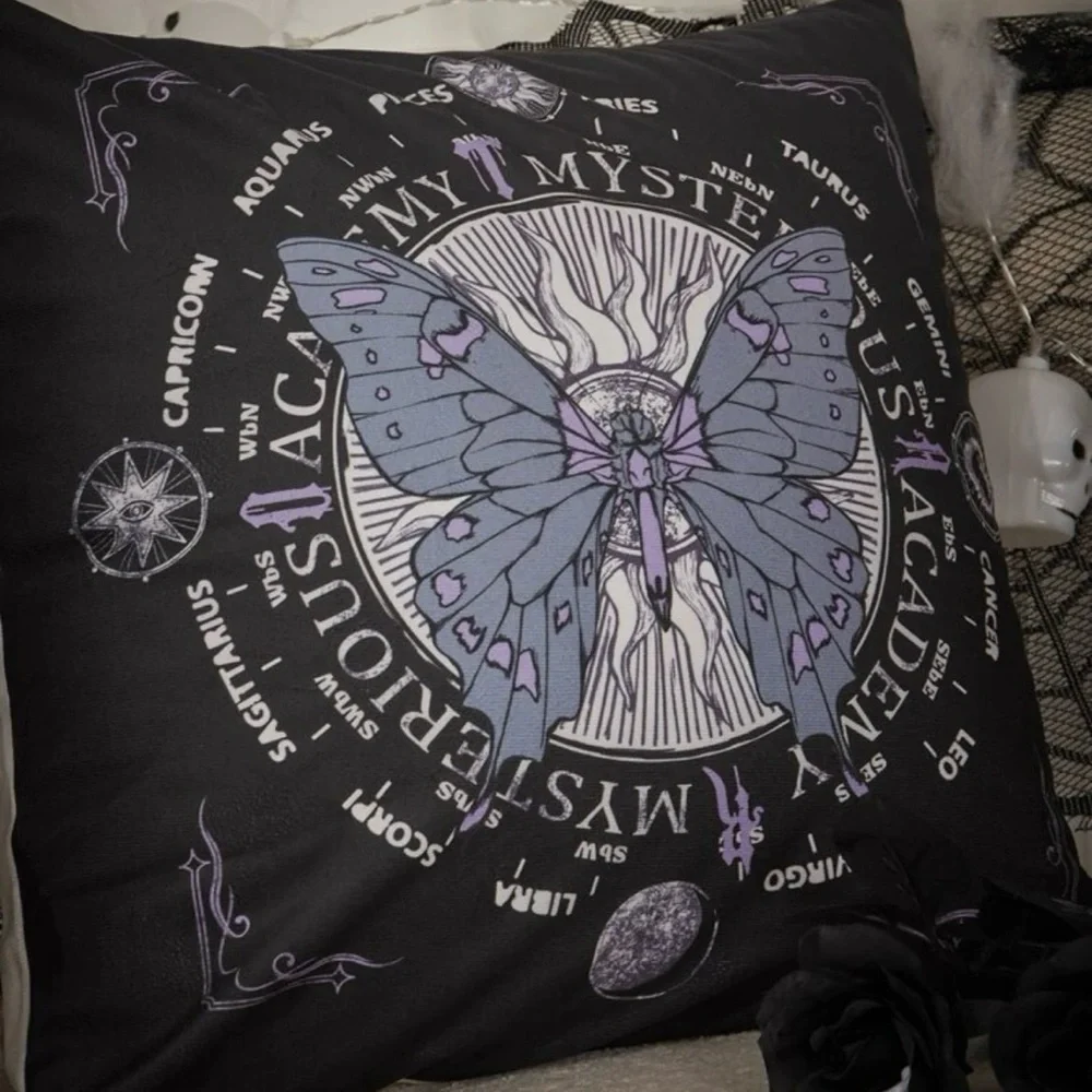 Goth Core Grunge Core Butterfly Horoscope Print Pillow Cover
